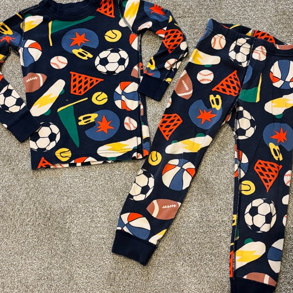 Kids Hanna Anderson All Sports Print PJ Set, 100% Cotton, Long Sleeved, Blue, 4T